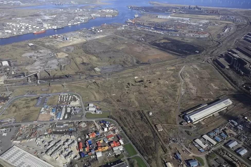 An aerial view of Teesworks showing a development site