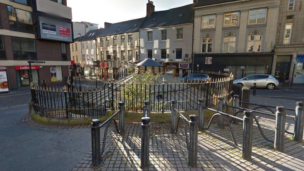 The above-ground entrance to the Bigg Market toilets