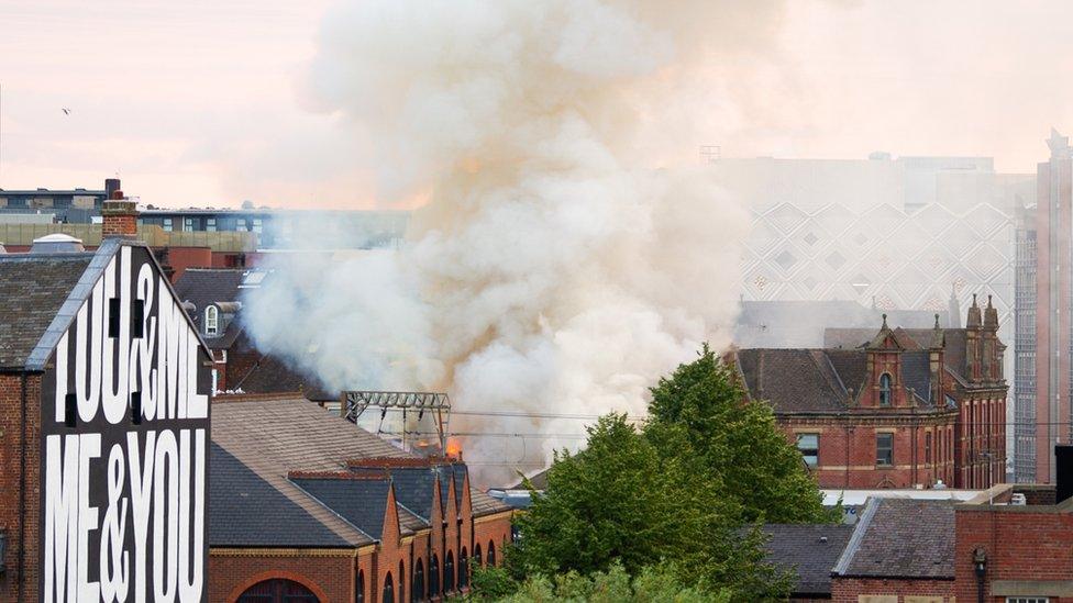 A fire in Kirkgate, Leeds, on 3 July