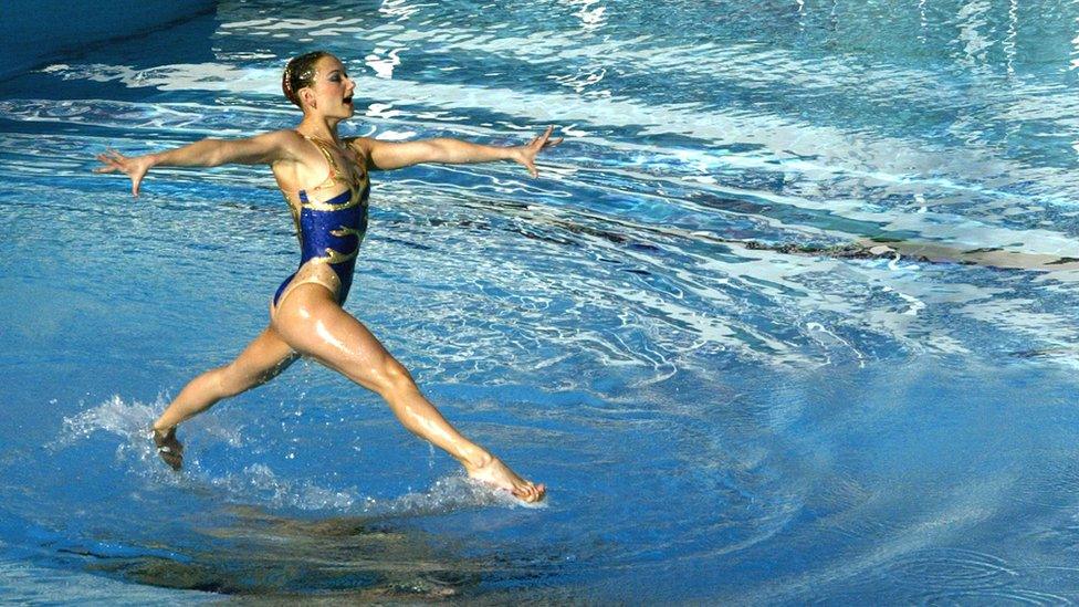 The Ukrainian synchronised swimming team during an Olympics qualification event in 2004