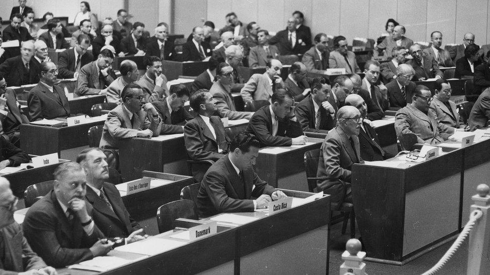 Delegates at the Geneva Convention conference