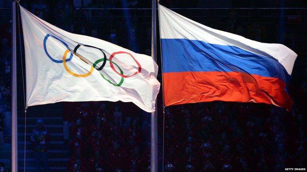 Olympic and Russian flags