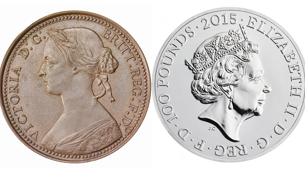 Coins from 1860 and 2015