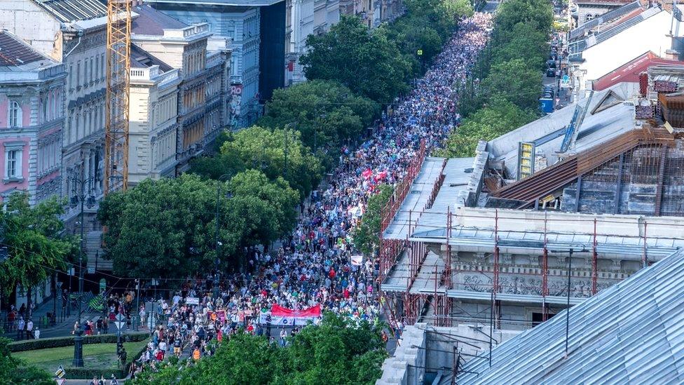 A protest against the Hungarian government's plan to build a campus for China's Fudan University in Budapest, Hungary