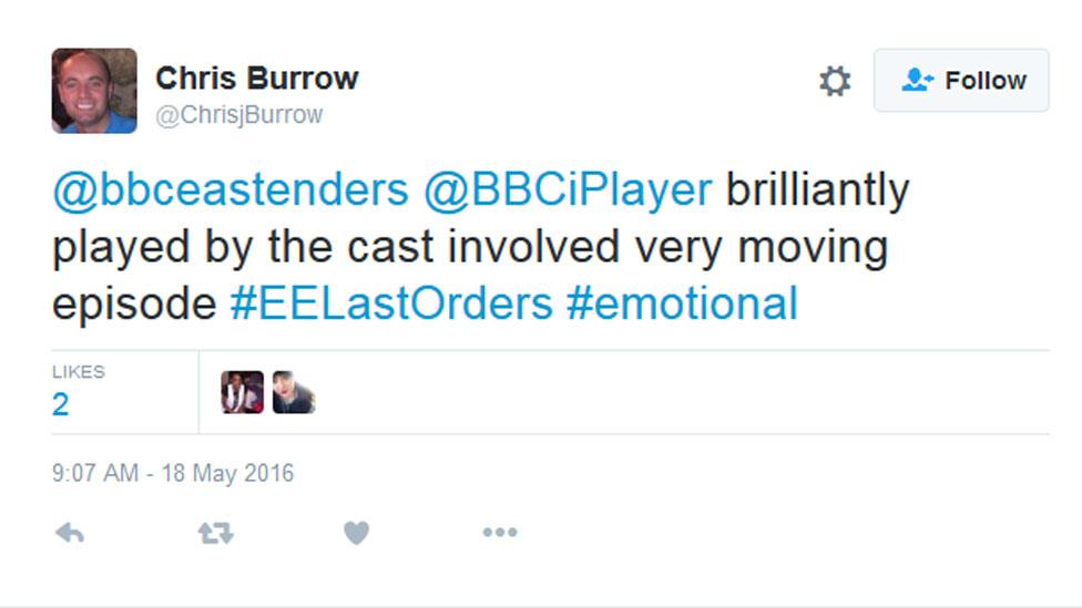 Chris Burrow's tweet: "Brilliantly played by the cast involved very moving episode."