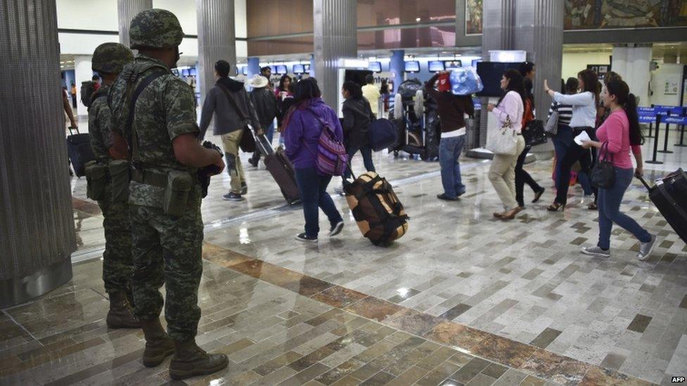 Army soldiers at Mexico International Airport