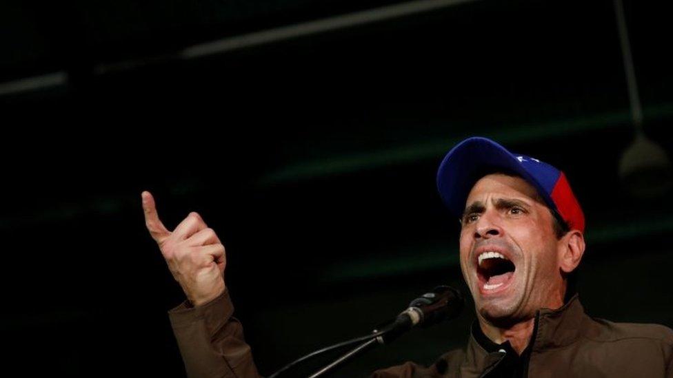 Venezuelan opposition leader and Governor of Miranda state Henrique Capriles speaks during a news conference in Caracas. 7th April 2017