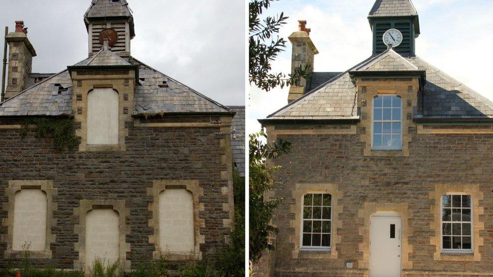 Before and after photograph of the visitor centre