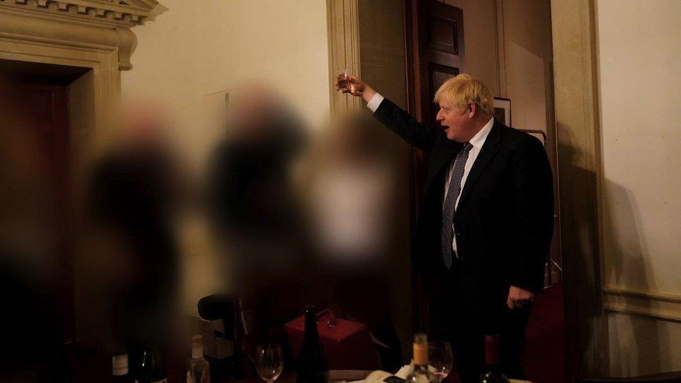 Boris Johnson at a No 10 party