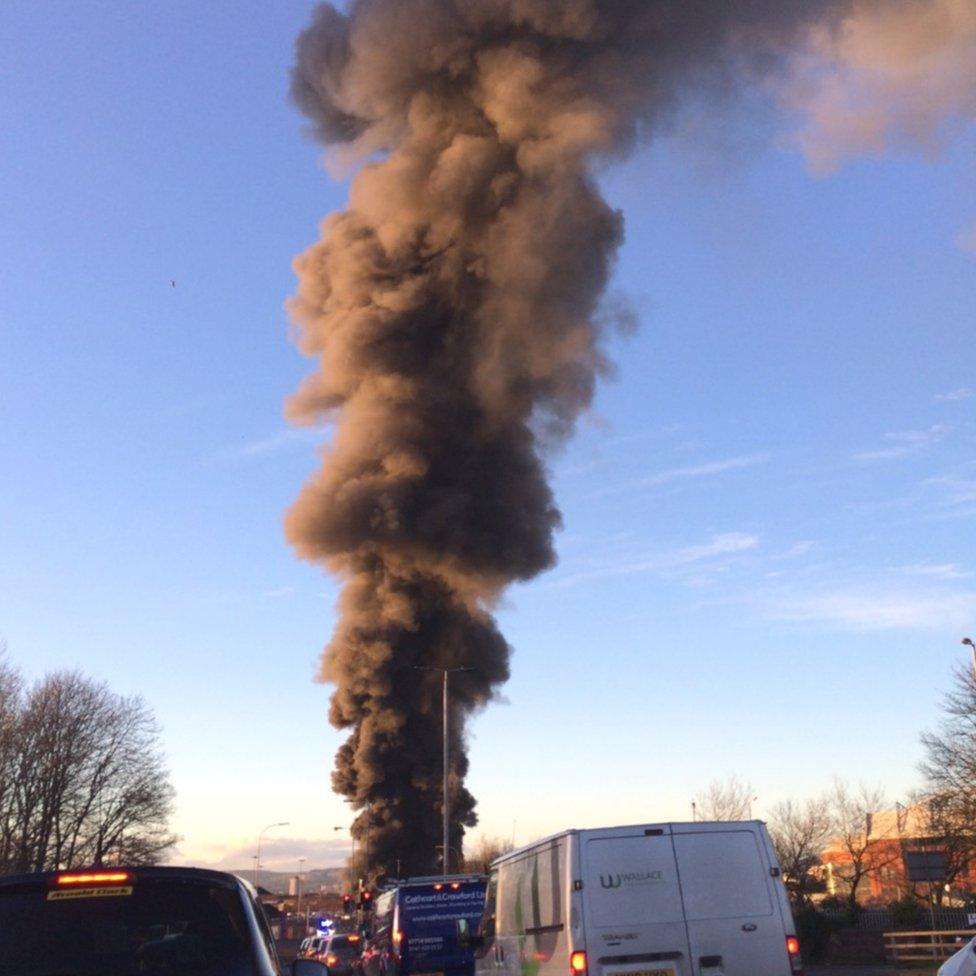 Plume of smoke from fire in Govan