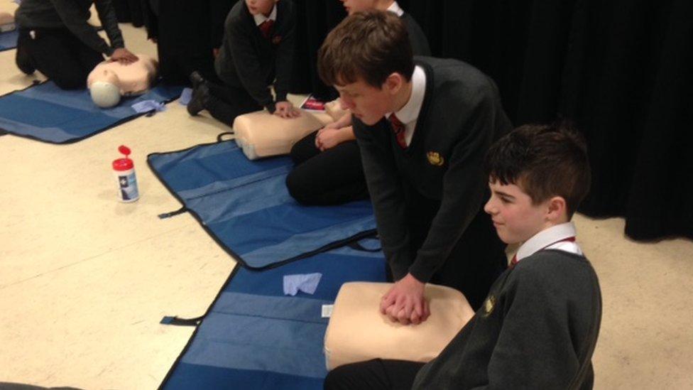 Pupils at Belfast Boys' Model School learning CPR techniques