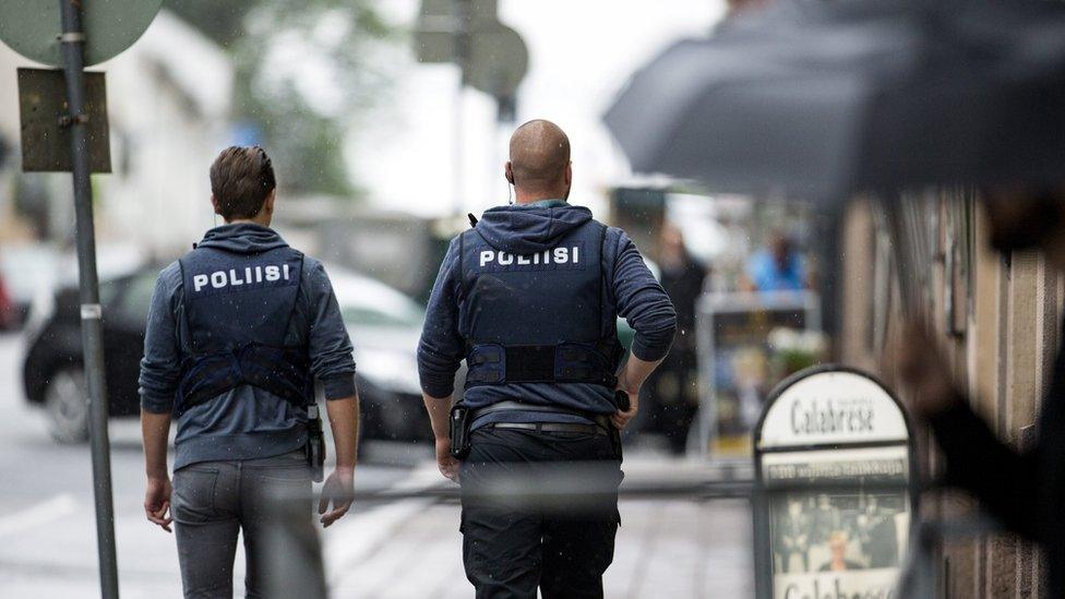 Finnish police following the 2017 terror attack in Turku