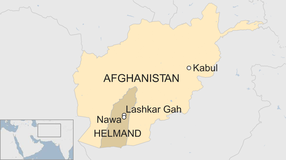 Map shows the location of Lashkar Gah in Helmand province, southern Afghanistan