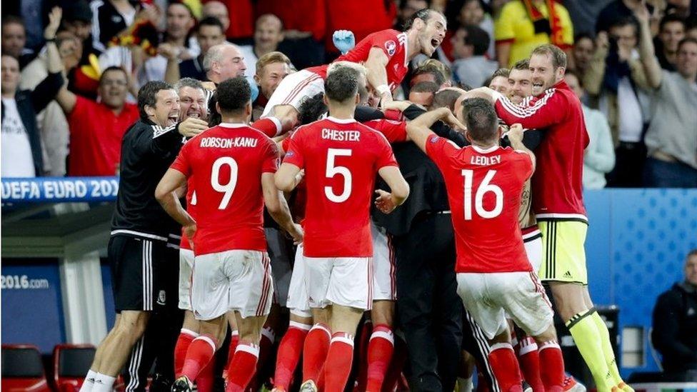 Wales celebrate beating Belgium