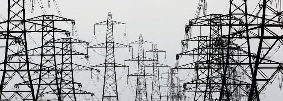 electricity pylons near Lydd, Kent,