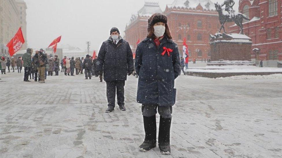 Russian Communist party supporters on the Red Square, Moscow. Photo: 21 January 2022