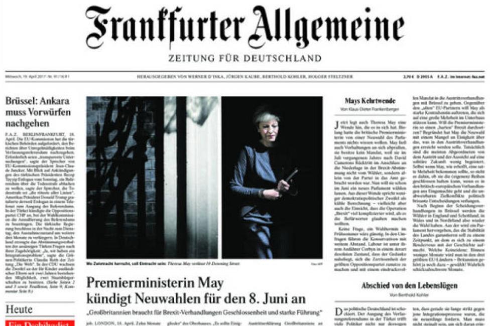 Front page of Germany's Frankfurter Allgemeine