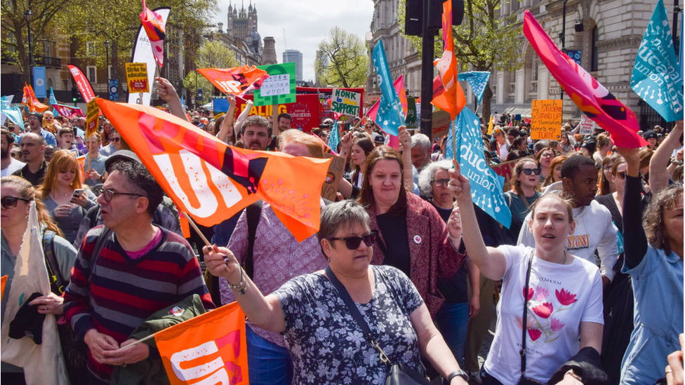 Teachers on a previous strike this year