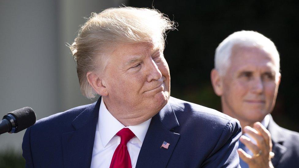 US President Donald J. Trump delivers remarks outside the White House