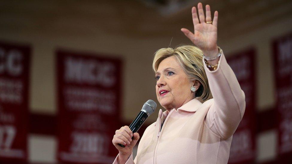 Democratic presidential candidate former Secretary of State Hillary Clinton speaks during a 'get out the caucus' event at Grand View University