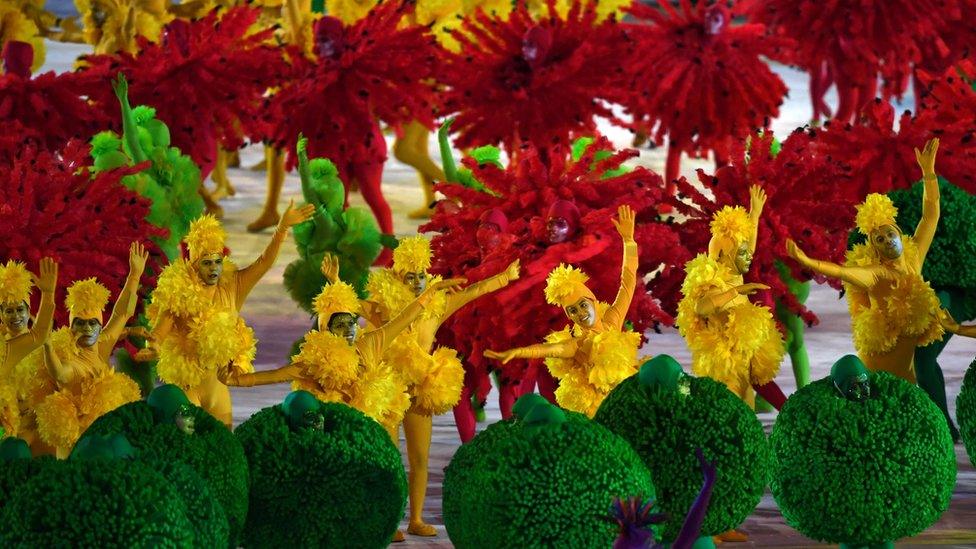 Dancers perform during the closing ceremony of the Rio 2016 Olympic Games at the Maracana stadium in Rio de Janeiro on August 21, 2016