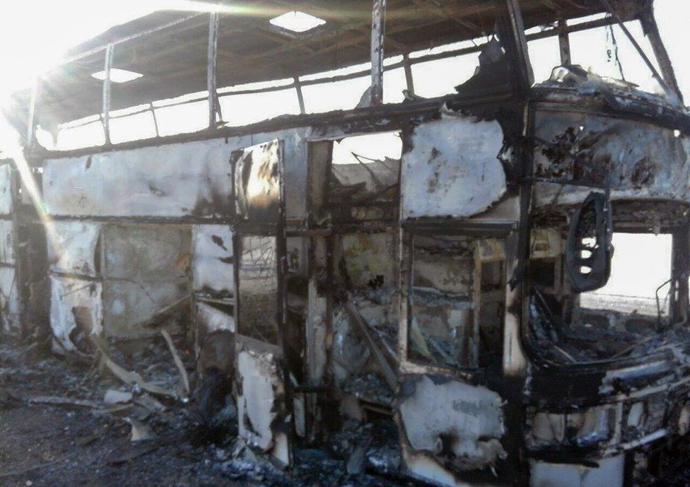 Kazakh government photo shows charred bus near Aktobe