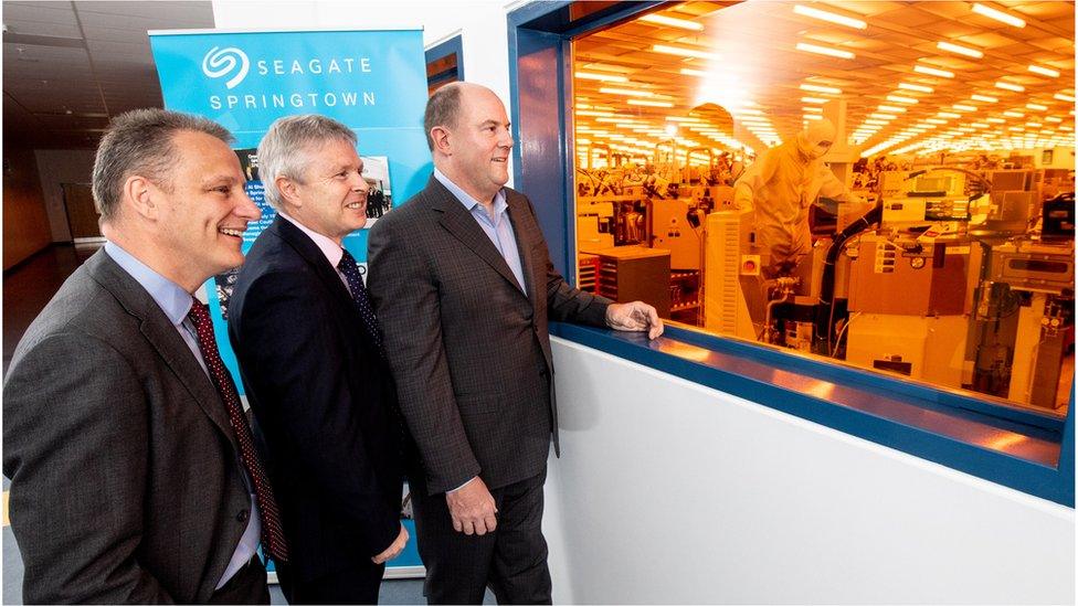 Jeremy Fitch, Executive Director at Invest Northern Ireland, Noel Lavery, Permanent Secretary at the Department for the Economy and Dave Mosley, Chief Executive Officer of Seagate Technology.