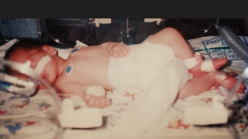 Josephine in an incubator in intensive care shortly after her birth