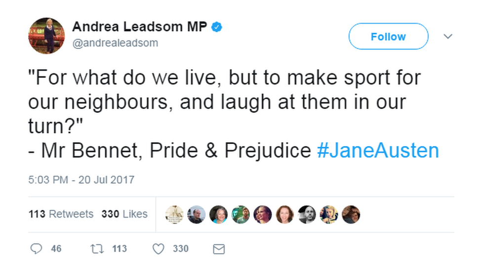 Andrea Leadsom tweets Jane Austen quotes