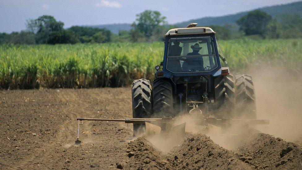 A farmer ploughing a field in the US