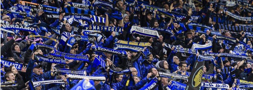 Atalanta supporters in the San Siro on 19 Feb