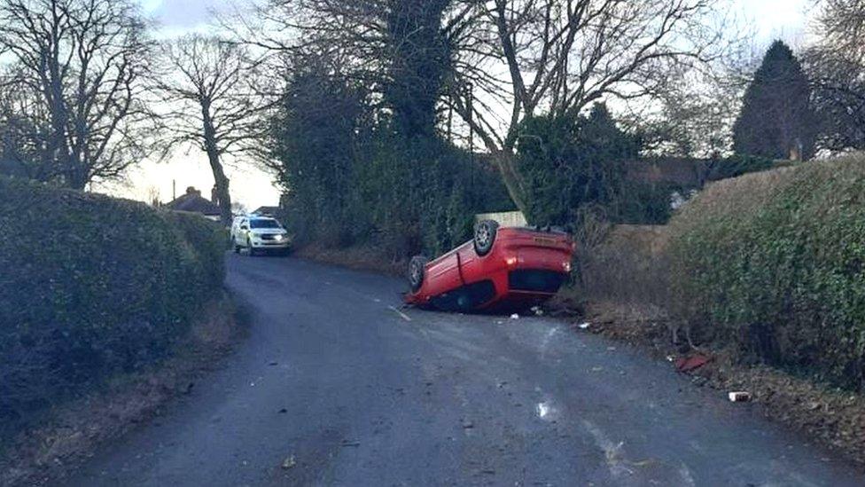 Car on roof on Lark Lane in Ripon