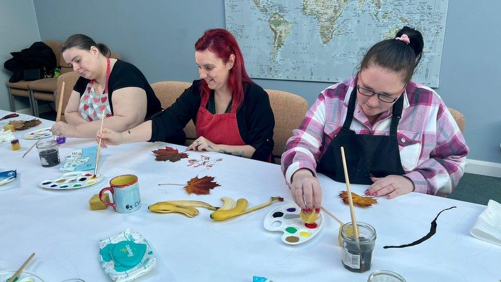 Donna and two other women at Beam art therapy session