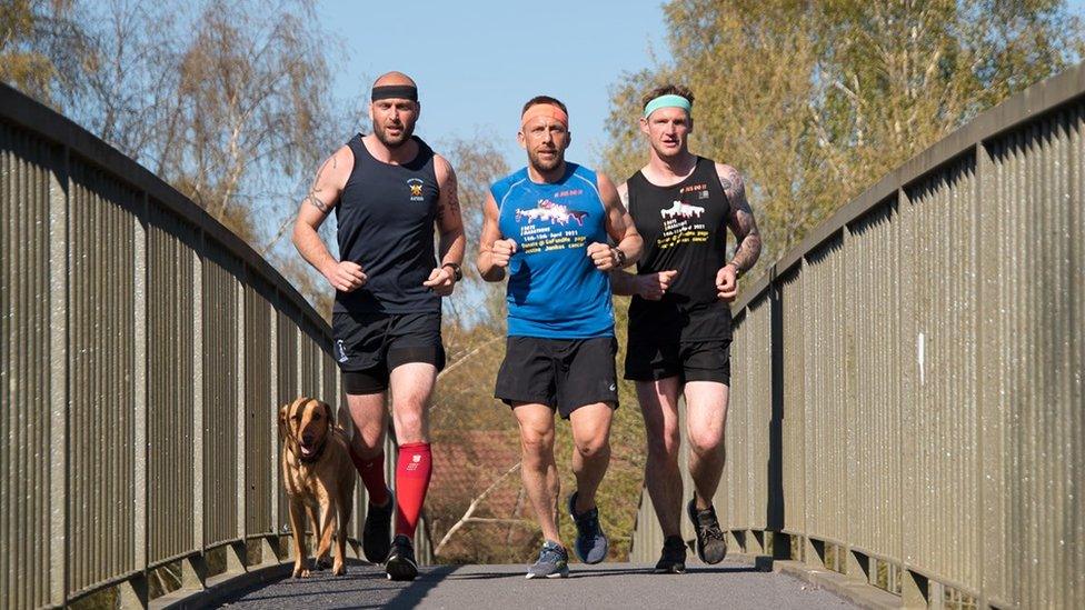 Mike Francis, Jon Hibbins and Rhys Richards on their run