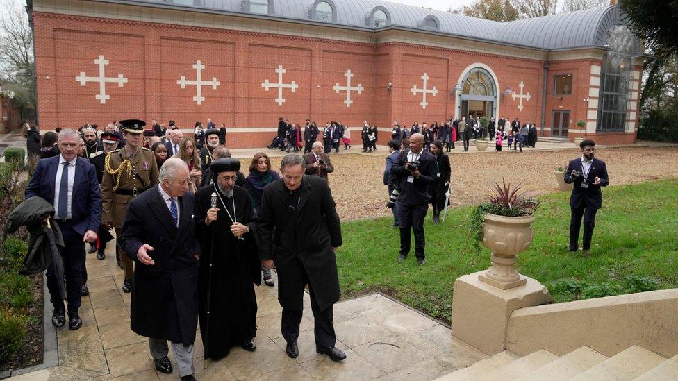 The King outside Coptic Orthodox Church Centre UK in Stevenage