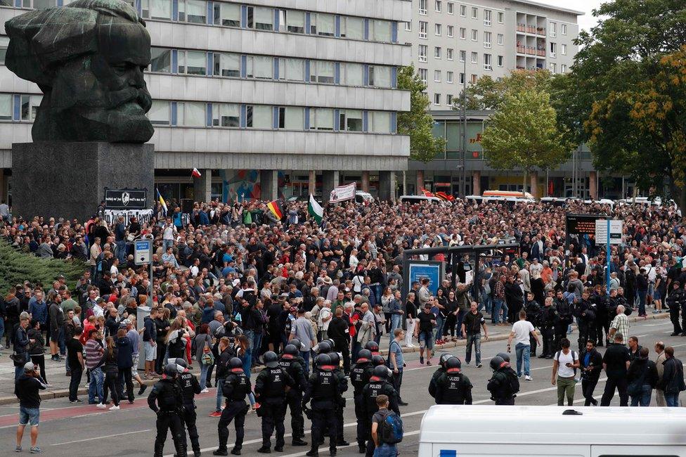 People demonstrate in Chemnitz, 27 August