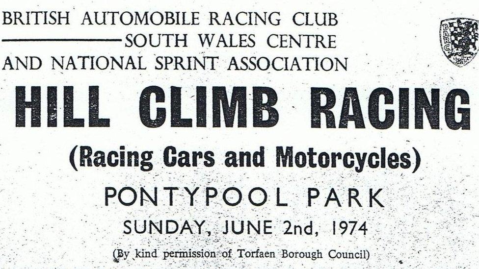 Advert for the 1974 Hill Climb race held in Pontypool Park