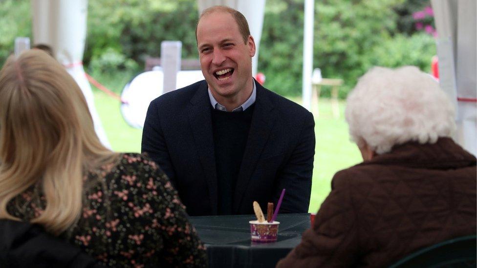 Prince William chats with Betty Magee and her granddaughter Kimberley Anderson