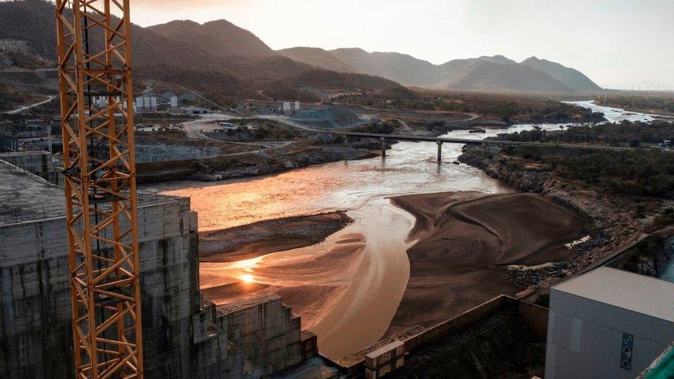 A general view of the Blue Nile river as it passes through the Grand Ethiopian Renaissance Dam (GERD), near Guba in Ethiopia, on December 26, 2019