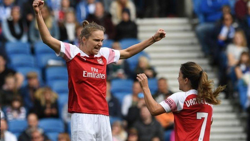 Arsenal women forward Vivianne Miedema celebrates scoring against Brighton