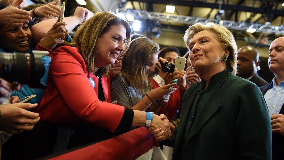 Hillary Clinton meets supporters at Cuyahoga Community College in Cleveland, Ohio, October 21, 2016