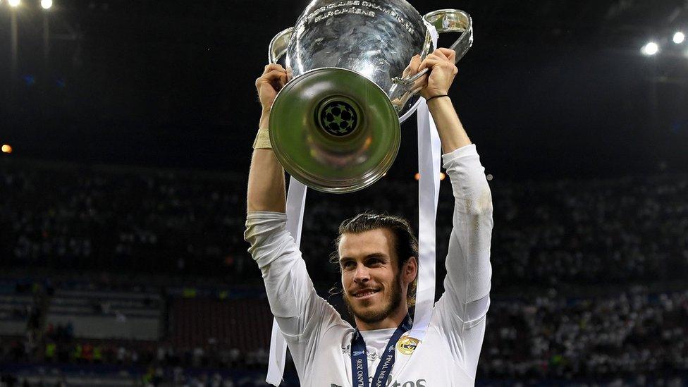 Gareth Bale with the Champions League trophy