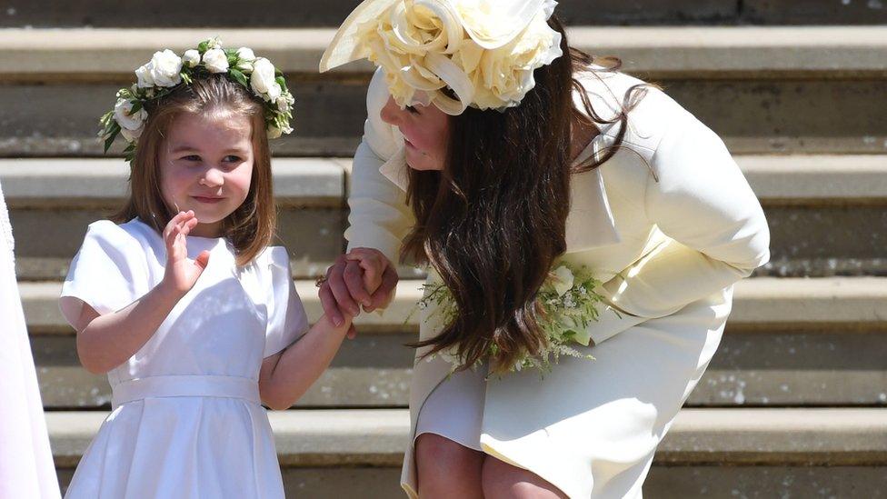 Princess Charlotte with the Duchess of Cambridge after the wedding of Prince Harry and Meghan Markle