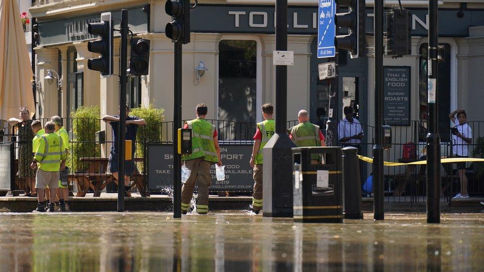 Pub surrounded by flood water