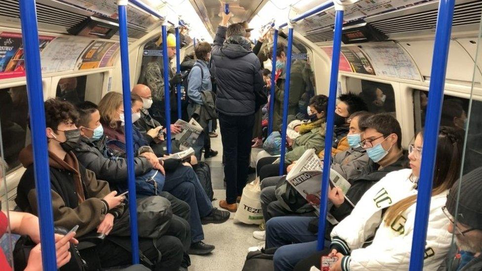 Commuters on a Northern Line train during Friday's strike