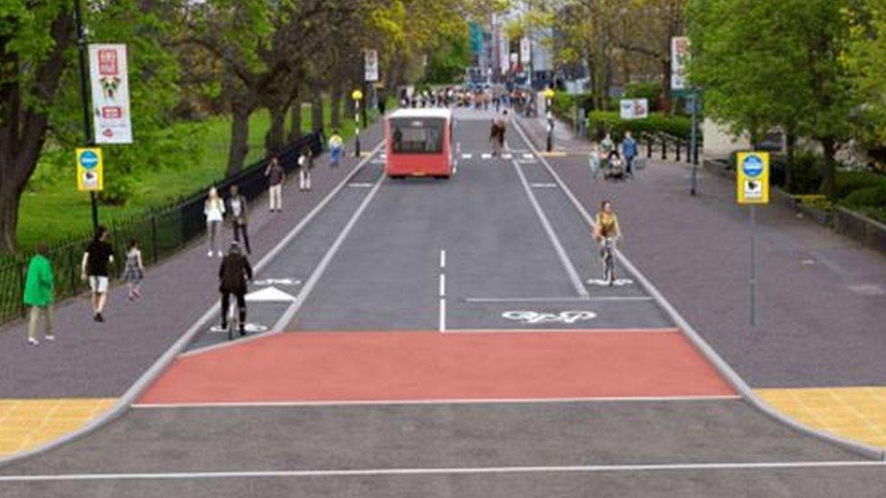 Artist's impression of the bus-only route on East Park Terrace