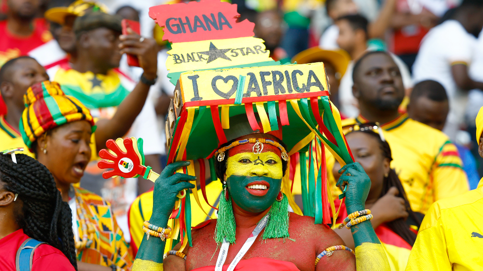 Black Stars fans in Qatar dressed up in the stadium for the match against South Korea on 28 November 2022