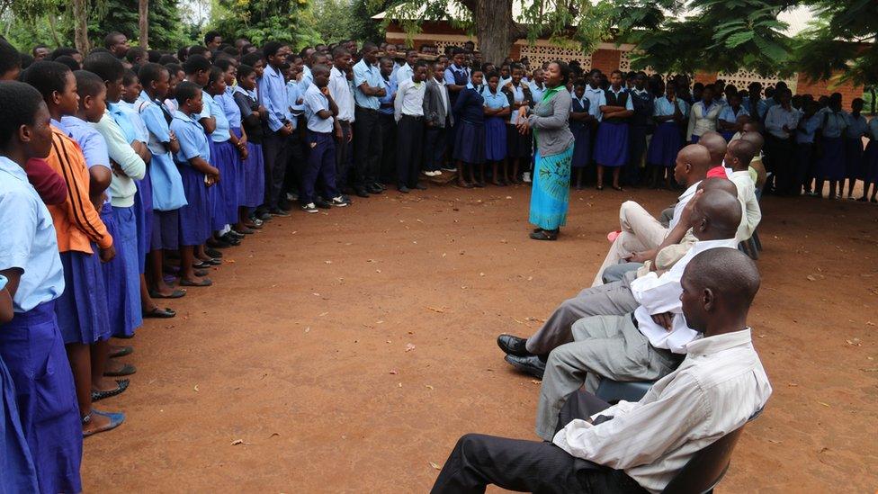 Students at Milonde secondary school in Malawi at morning assembly