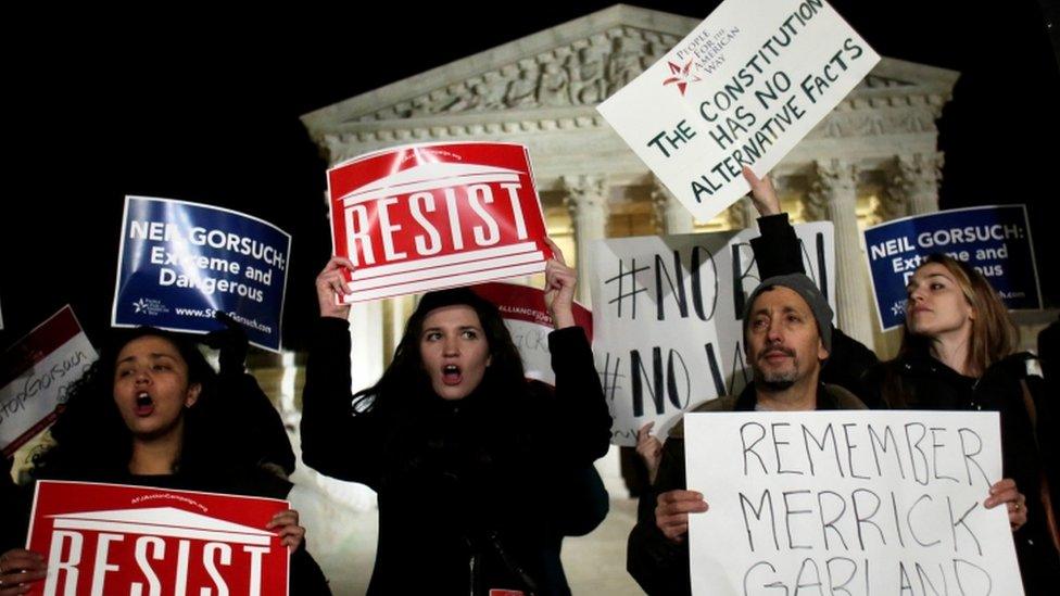 Protests broke out at the Supreme Court as Trump was making his announcement