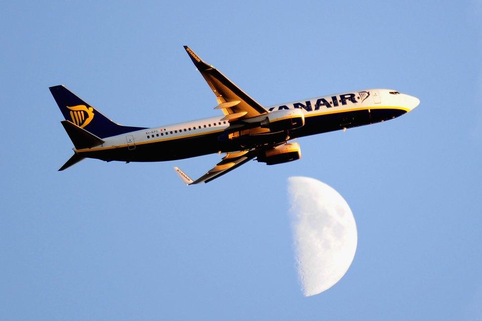 Ryanair flight leaves Stansted Airport on November 10, 2013